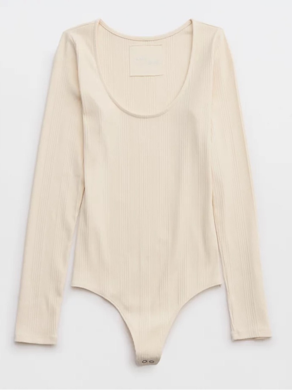 AERIE Scoop Neck Ribbed Long Sleeve Fitted Bodysuit in Toasted Coconut - M